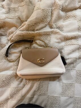 Coach Two-Tone Pebbled Leather Crossbody in Chalk and Taupe
